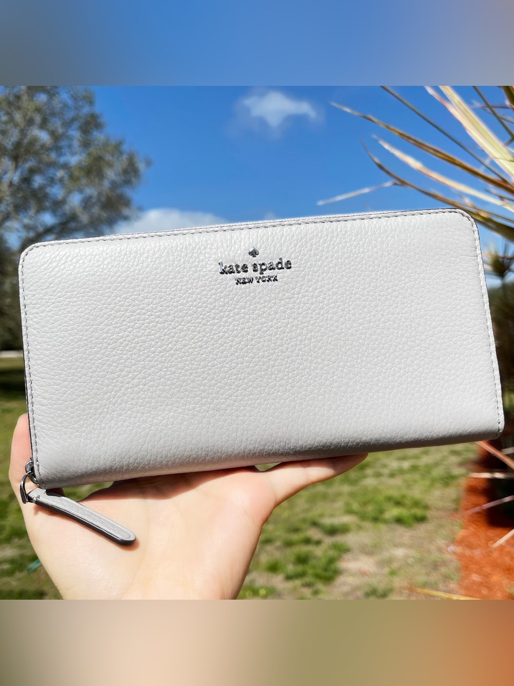 kate spade Gray Pebbled Leather Wristlet Wallet